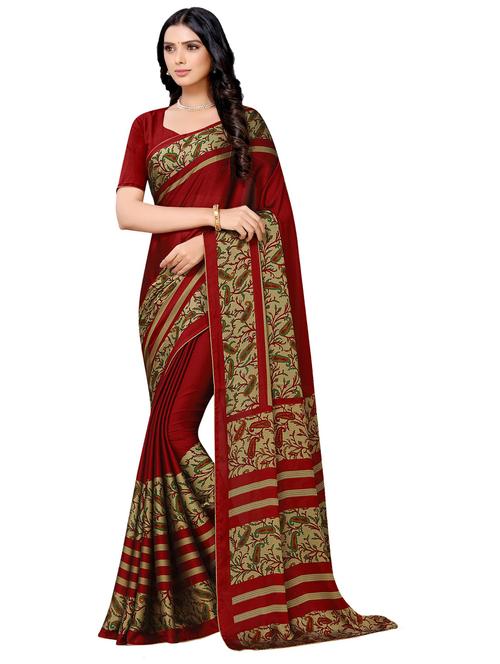 women maroon solid bordered saree - 20346919 - Very Small Image - 1