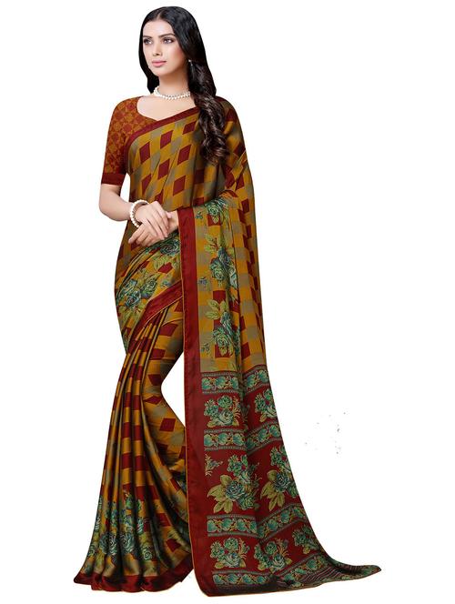 women mustard checkered chiffon saree - 20346927 - Very Small Image - 1
