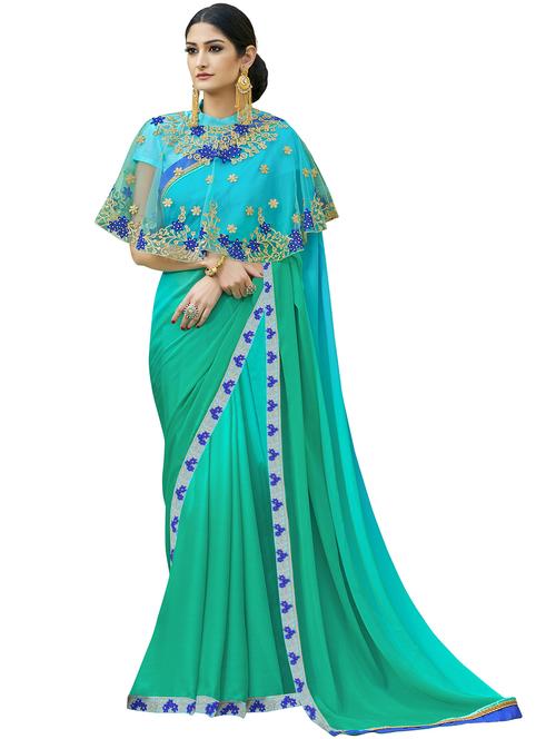 women green solid lace work saree with blouse - 20346934 - Very Small Image - 1