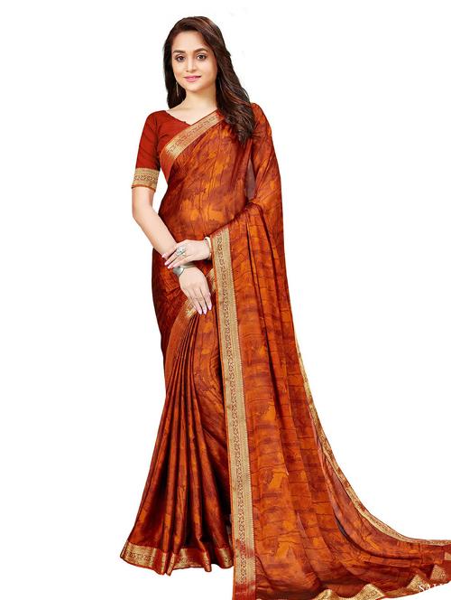 copper colored bordered saree with blouse - 20346963 - Very Small Image - 1