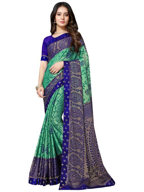 green colored printed saree - 20346969 - Very Small Image - 1