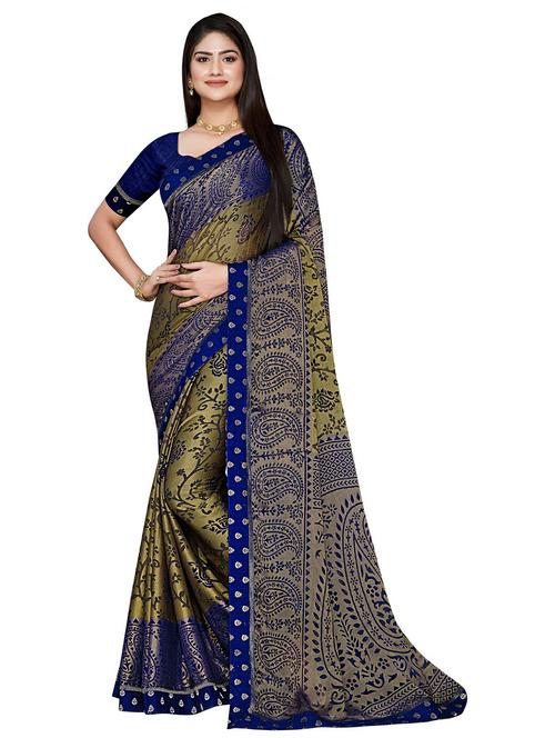 blue colored printed saree with blouse - 20346975 - Very Small Image - 1