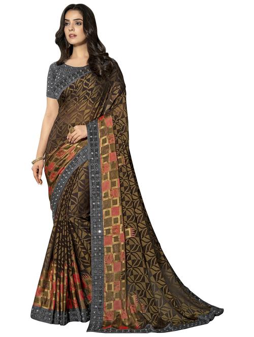 women's self design brown colored saree with blouse - 20347017 - Very Small Image - 1