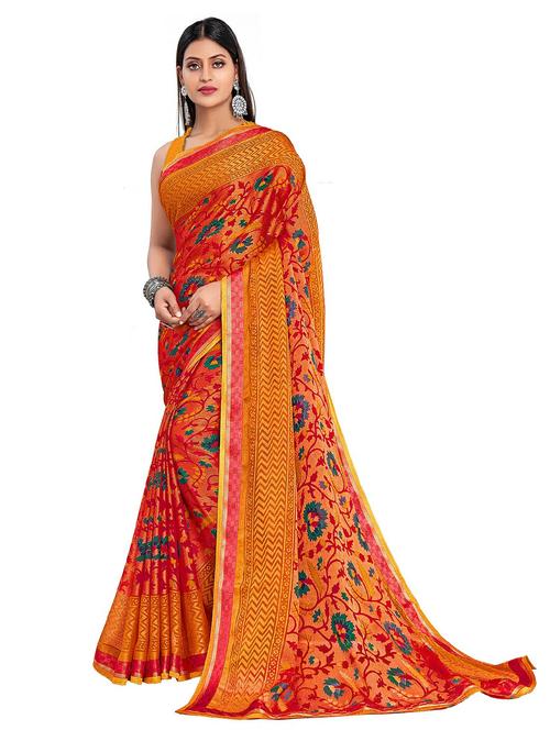 orange colored printed saree with blouse - 20347027 - Very Small Image - 1