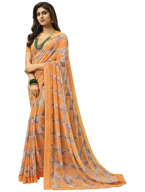 yellow colored printed saree with blouse - 20347052 - Very Small Image - 1