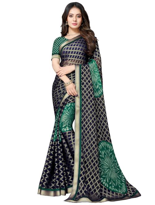 navy blue colored printed saree with blouse - 20347062 - Very Small Image - 1