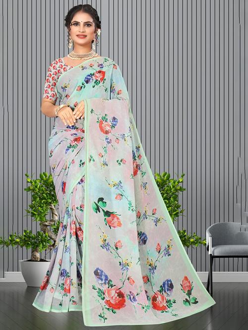 floral printed saree with blouse - 20347102 - Very Small Image - 1