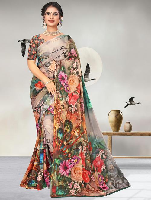 floral printed saree - 20347105 - Very Small Image - 1