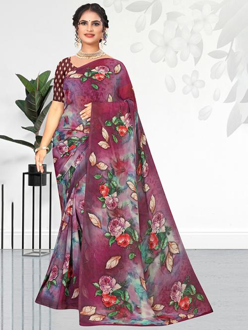 floral printed saree with blouse - 20347106 - Very Small Image - 1