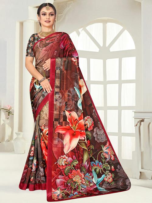 floral printed saree with blouse - 20347122 - Very Small Image - 1