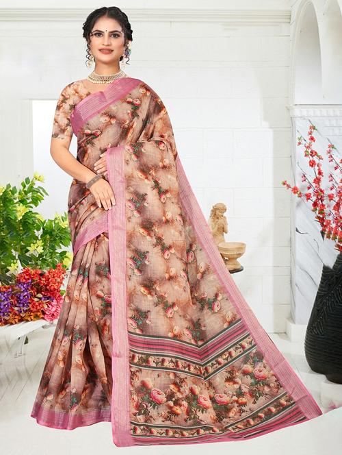 women beige floral print saree - 20347135 - Very Small Image - 1