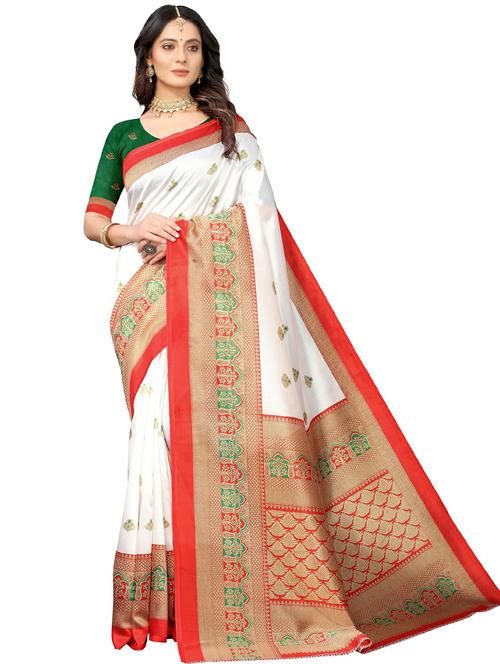 contrast border printed saree with blouse - 20347168 - Very Small Image - 1