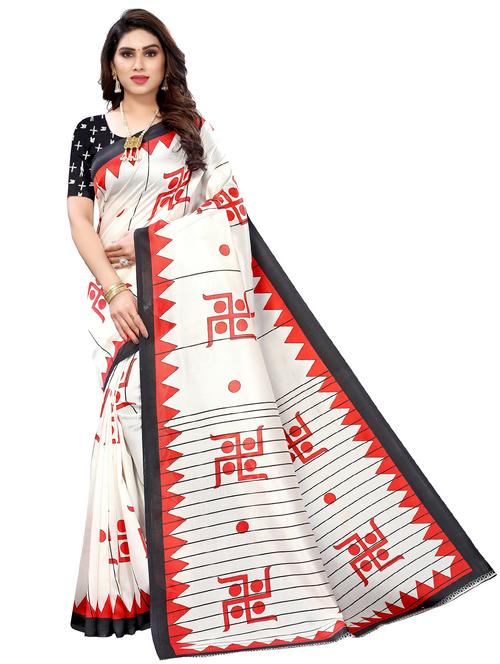 white colored printed saree with blouse - 20347222 - Very Small Image - 1