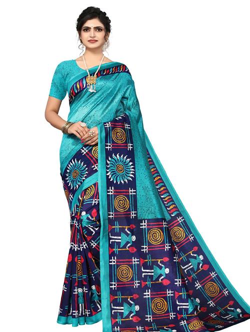 women's warli turquoise colored saree with blouse - 20347231 - Very Small Image - 1