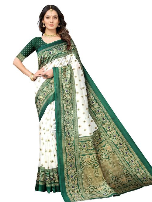 contrast border printed saree with blouse - 20347279 - Very Small Image - 1