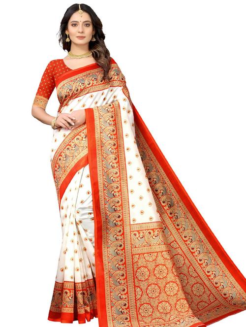 contrast border printed saree with blouse - 20347284 - Very Small Image - 1