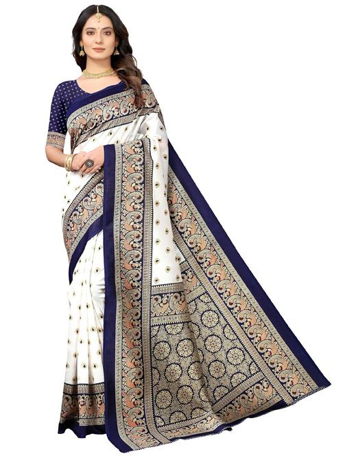 contrast border printed saree with blouse - 20347285 - Very Small Image - 1