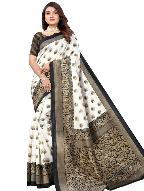 contrast border printed saree with blouse - 20347294 - Very Small Image - 1