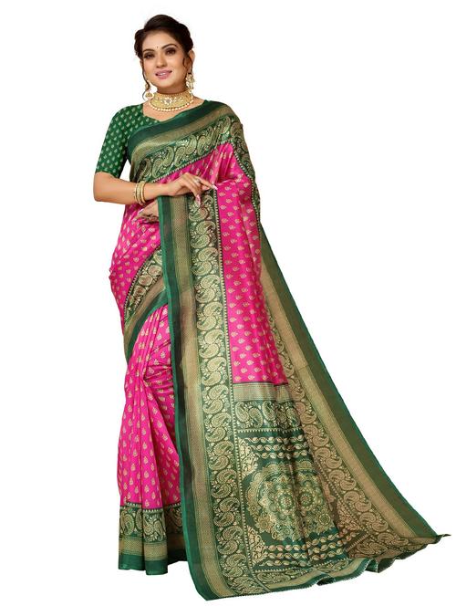 pink colored bordered saree with blouse - 20347939 - Very Small Image - 1