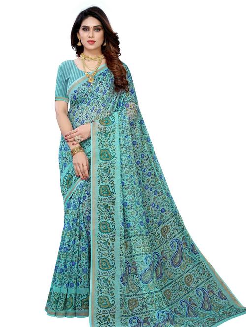 light blue colored printed saree - 20347970 - Very Small Image - 1