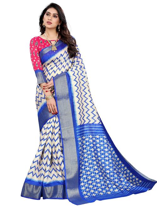 cream colored printed saree with blouse - 20347996 - Very Small Image - 1