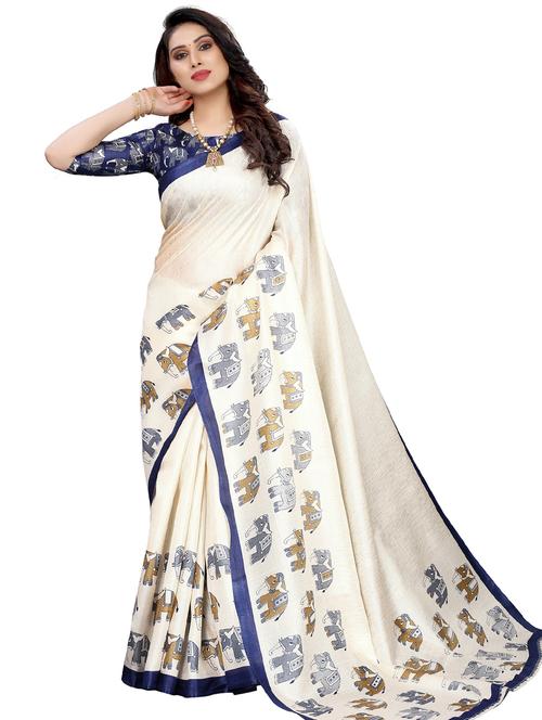 off white colored printed saree - 20348031 - Very Small Image - 1