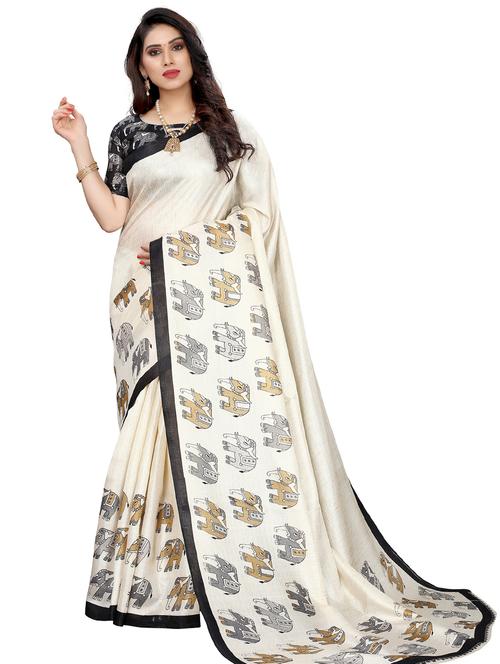 off-white printed saree - 20348032 - Very Small Image - 1