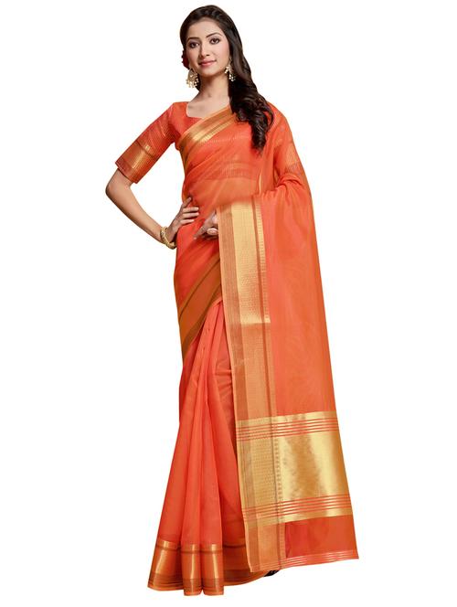 women's bordered orange colored saree - 20348375 - Very Small Image - 1