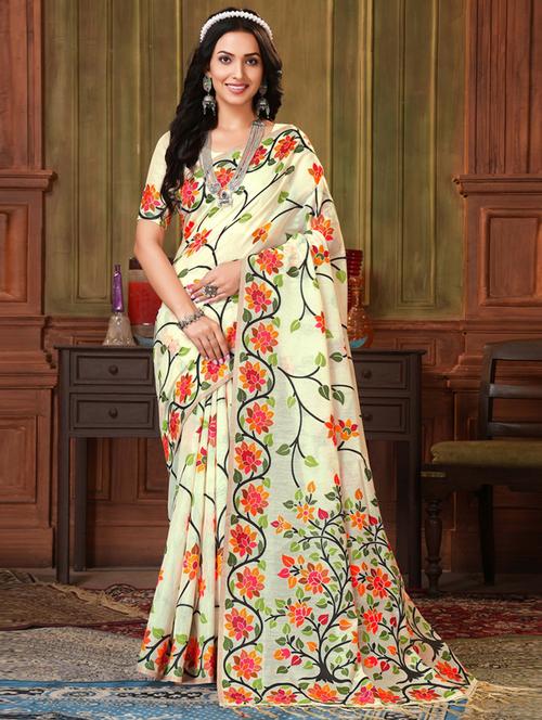 women's floral multi colored saree with blouse - 20348380 - Very Small Image - 1