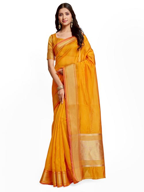 women's bordered mustard colored saree - 20348432 - Very Small Image - 1