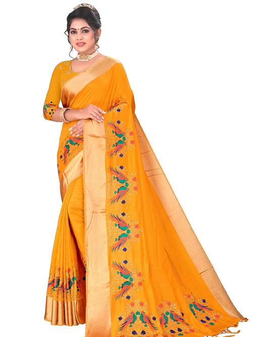 mustard embroidered saree with blouse - 20348443 - Very Small Image - 1