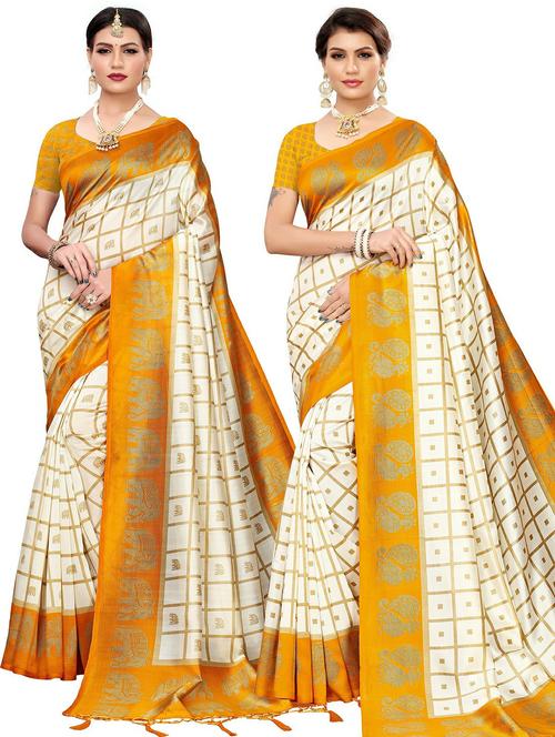 cream colored printed saree with blouse - 20348549 - Very Small Image - 1