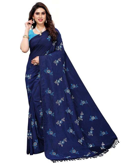 navy blue colored printed saree with blouse - 20348611 - Very Small Image - 1