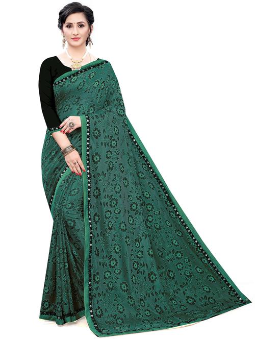 teal colored printed saree with blouse - 20348623 - Very Small Image - 1
