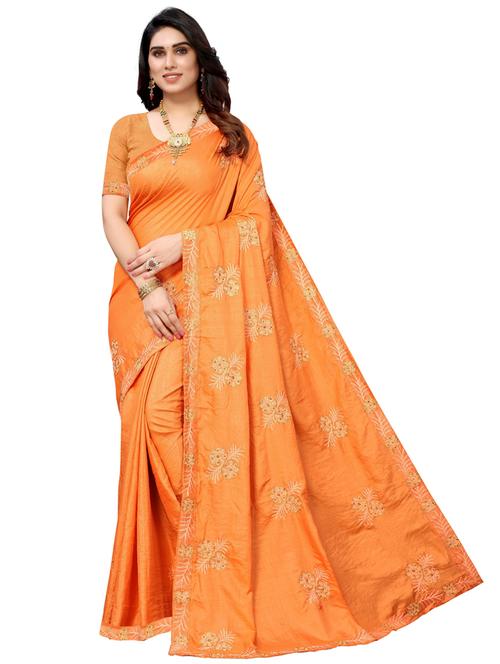 orange colored embroidered saree with blouse - 20348629 - Very Small Image - 1