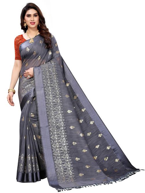 steel colored printed saree with blouse - 20348653 - Very Small Image - 1