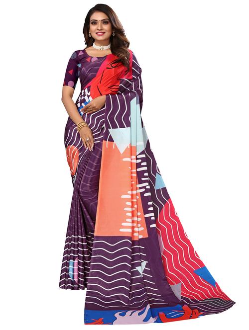 women purple printed saree with blouse - 20348725 - Very Small Image - 1