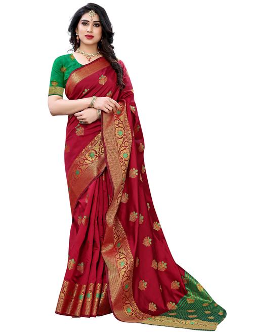 women zari work kanjivaram saree with blouse - 20348778 - Very Small Image - 1