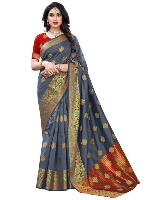 women's self design grey colored saree with blouse - 20348779 - Very Small Image - 1