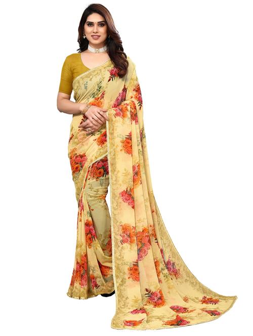 beige colored printed saree with blouse - 20348783 - Very Small Image - 1