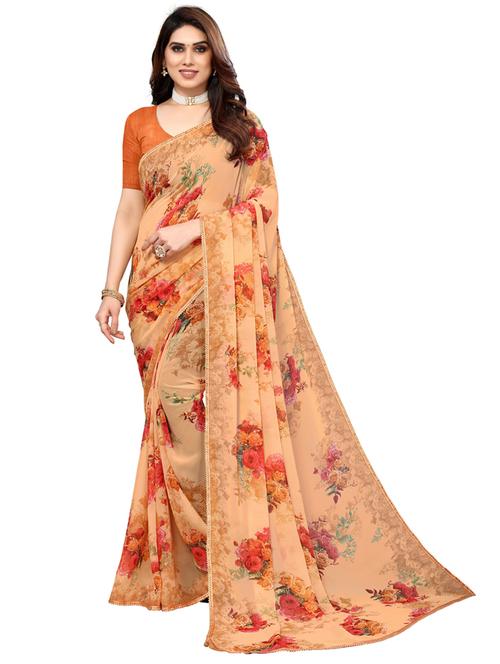 orange colored printed saree - 20348787 - Very Small Image - 1