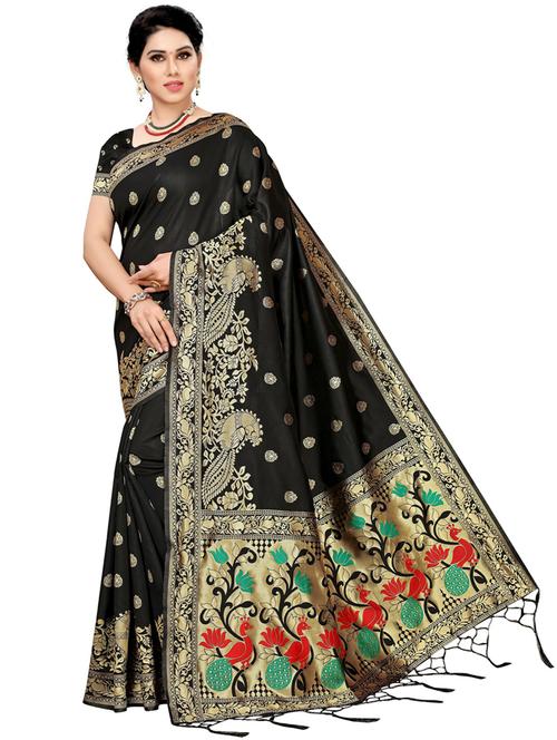 women's self design black colored saree - 20348842 - Very Small Image - 1