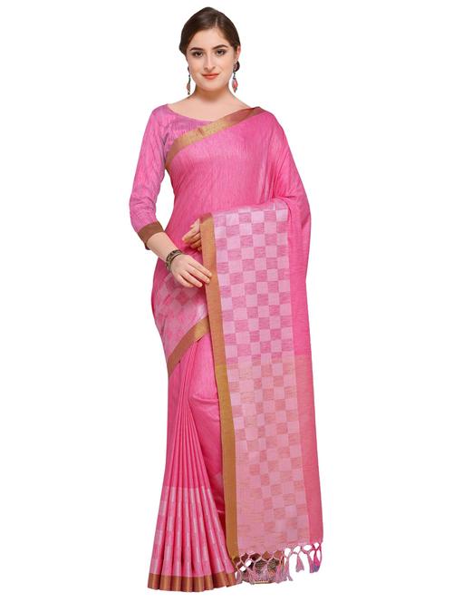 women pink checks chanderi saree with blouse - 20348878 - Very Small Image - 1