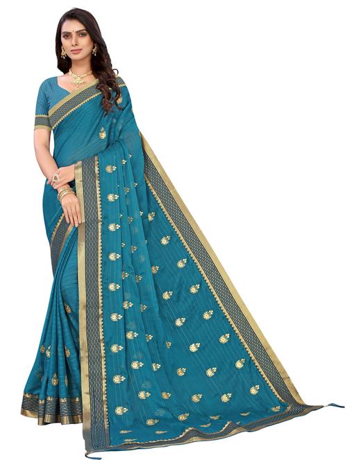 teal colored bordered saree - 20348898 - Very Small Image - 1