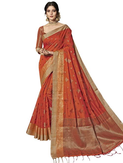 orange colored chanderi saree with blouse - 20348941 - Very Small Image - 1