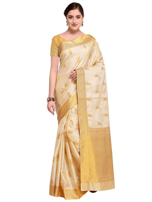 cream colored banarasi saree with blouse - 20348965 - Very Small Image - 1