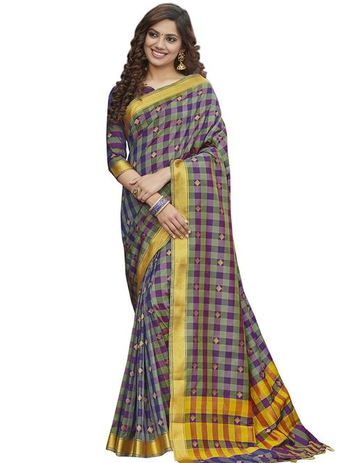 multi colored checkered chettinad saree with blouse - 20349026 - Very Small Image - 1