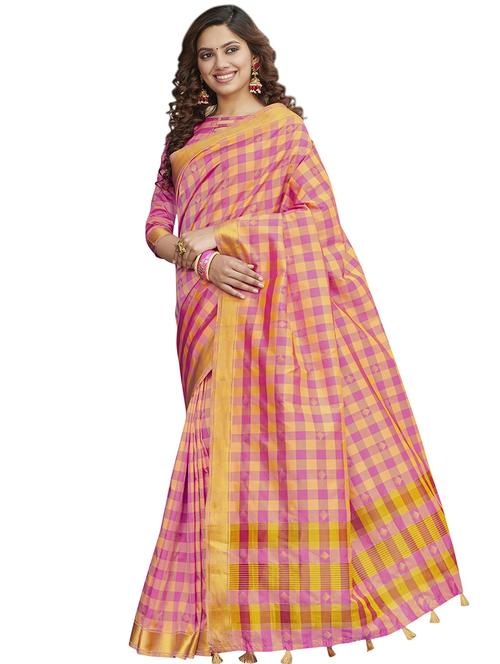 women's checks pink colored saree - 20349027 - Very Small Image - 1