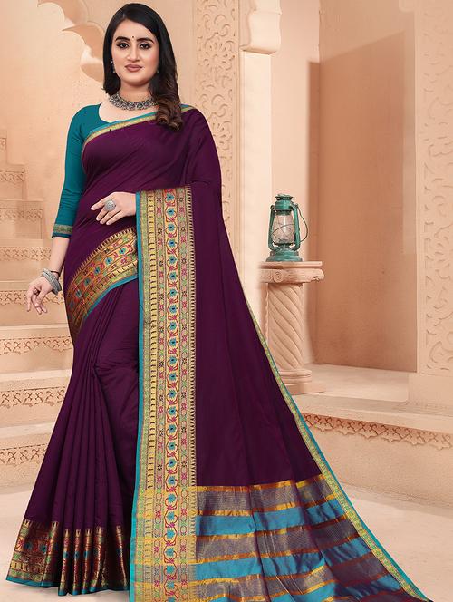 purple colored bordered saree - 20349035 - Very Small Image - 1