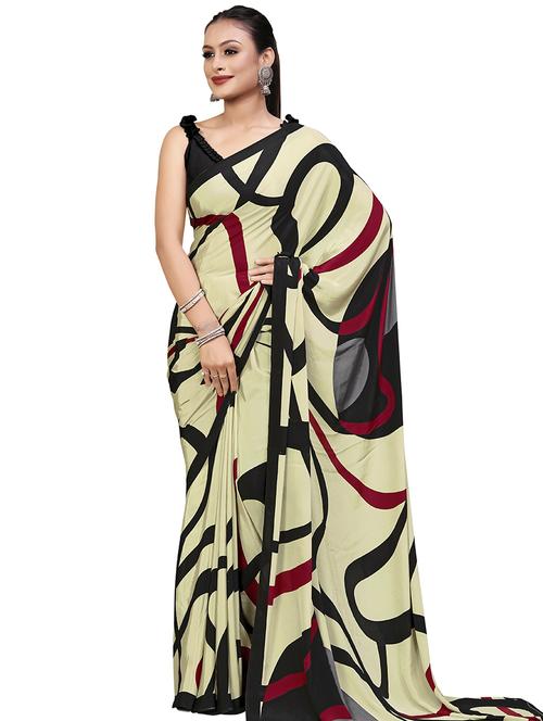 women beige printed saree with blouse - 20349077 - Very Small Image - 1
